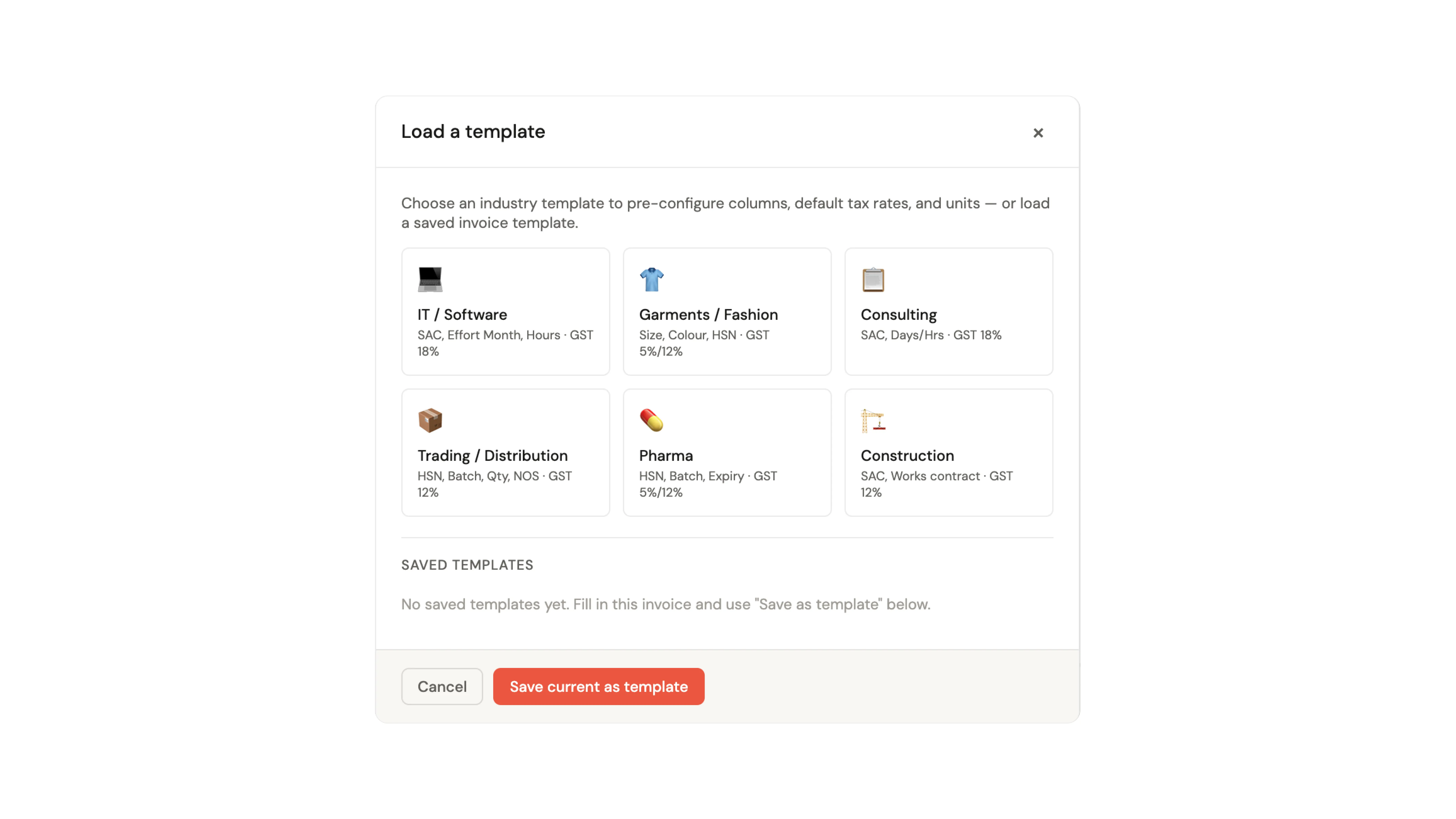 PO Templates screen showing reusable purchase-order templates per spend category with GL coding, cost-centre and approval matrix pre-filled.
