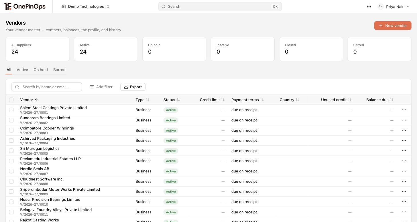 The vendor master with balances and payment terms